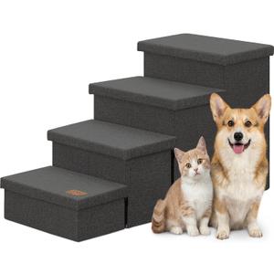Zerbuger Dog Stairs with Storage, Dark Grey 4 Steps Dog Ramp no Condo