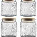 ANSQU Set of 4 Vintage Glass Airtight Storage Jars, 17 FL OZ Glass Storage Containers with Bamboo Lids, Canning Jar for Kitchen Counter, Pantry, Cookie, Coffee, Tea, Sugar, Cute Jars
