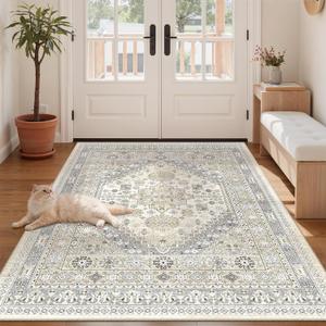 zesthome 3x5 Rug Ultra Soft Washable Rug, Non Slip Area Rug Indoor Entrance, Stain Resistant Rugs for Living Room Bedroom, Vintage Home Decor Area Rugs (Beige,3'x5')