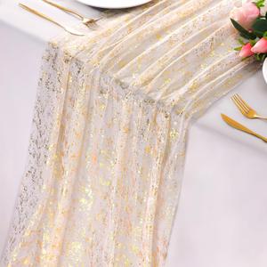 Snowkingdom 3Pcs 10Ft Gold Table Runners, Sheer Gauze Chiffon Cheesecloth Glitter Golden Metallic Foil, Gold Decorations for Home Party Wedding Birthday Anniversary Fall Thanksgiving Christmas Holiday