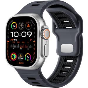 Odbeai Sport Band Compatible with Apple Watch Ultra 2 3/Ultra Band,Compatible with Apple Watch Bands for Men 49mm 46mm 45mm 44mm 42mm,Waterproof Silicone Strap for iWatch Bands All Series SE 11 10 9-1 , Anthracite/Black