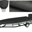 Black Heavy Duty Fully 900D Jon Boat Cover 14ft - 16 ft with Motor Cover, 100% Waterproof Trailerable Jon Boat Covers 14-16 Foot with 9+4 Pcs Windproof Straps (14'-16' Long, Beam Width to 75")