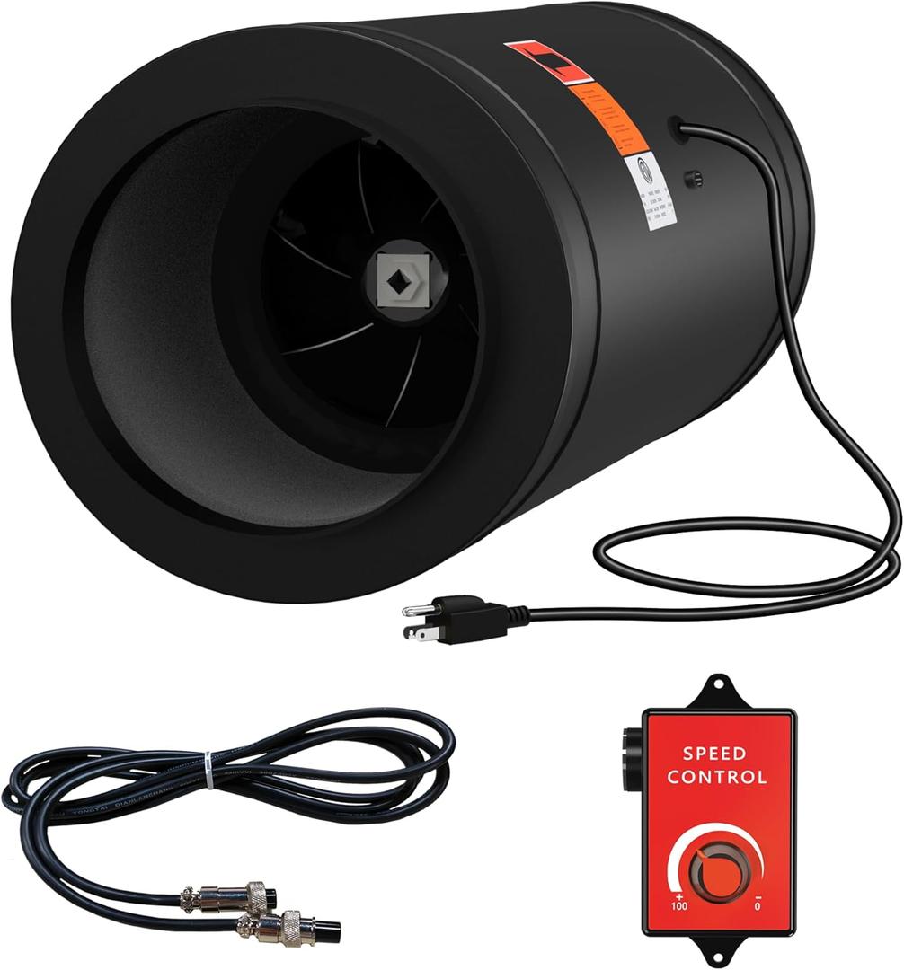 8 Inch Inline Duct Fan Built with Silencer with Speed Controller - EC Motor Ventilation Exhaust Fan for Heating Cooling Booster, Grow Tents, Hydroponics, NSK/SKF bearingsETL Listed