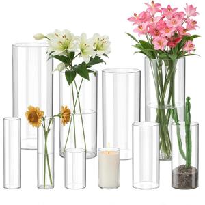 10 Pack Glass Cylinder Vase for Centerpieces, Clear Flower Glass Vases for Wedding Decorations, Hurricane Floating Candle, Holder for Table Centerpiece Wedding Home Dcor