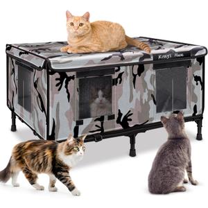 Outdoor Cat House - Weatherproof Outdoor Cat Shelter with 2 Doors & Rain Cover, Waterproof Cat House for Feral Cats & Stray Pets (32"x22"x18") - Unheated