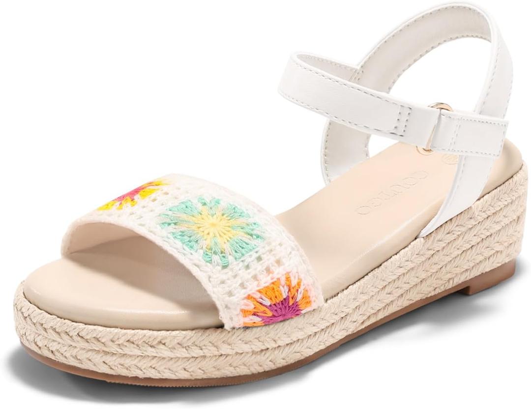 Coutgo Girls Espadrilles Sandals Platform Wedge Heels Open Toe Ankle Strap Boho Summer Dress Shoes, 12C