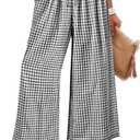 ANRABESS Womens Striped Gingham Palazzo Capri Pants Pajama Wide Leg Lounge Trousers Plaid Cute Crop PJ Bottoms with Pockets (Large, Black White Plaid)