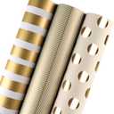 WRAPAHOLIC 30 Inch Gold Wrapping Paper Roll - Jumbo Roll Gold Gift Wrapping Paper for Christmas, Birthday, Holiday, Wedding, Baby Shower - 3 Rolls - 30 inch x 120 inch Per Roll