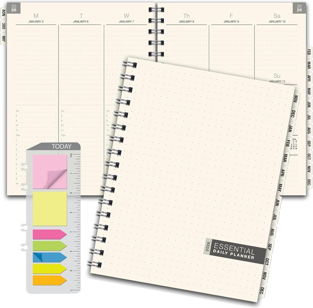 ESSENTIAL 2026 Monthly & Weekly Planner with Tabs, 8.5"x11": 14 Months (November 2025 - December 2026), Professional, Simple, Easy-to-Use Design and Frosted Poly Cover for Extra Protection (Frosted)