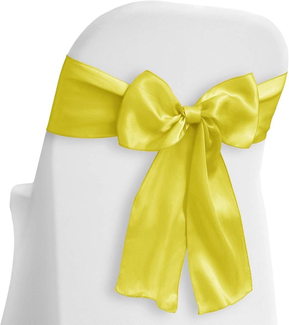 Lann's Linens - 10 Elegant Satin Wedding/Party Chair Cover Sashes/Bows - Ribbon Tie Back Sash - Yellow