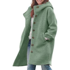 chouyatou Women's Winter Single Breasted Long Wool Coat with Hood Casual Wool Blend Trench Coat Jacket Size XL