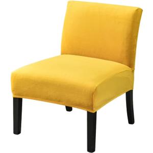 Jusmate Velvet Accent Chair Cover Slipcover, Armless Stretch Super Soft Thick Velvet Chair Slipcovers for Armless Chair Furniture Protector with Elastic Bottom, Yellow Mustard