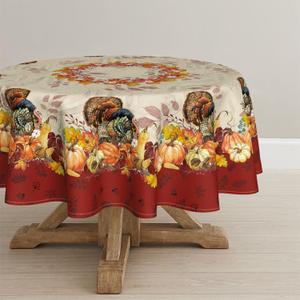 Autumn Pumpkin Tablecloth Round Maple Leaf Table Cloth Washable Thanksgiving Table Cover Decorative for Home Kitchen Party Picnic