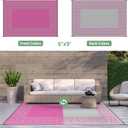 GENIMO Outdoor Rug Waterproof 6'x9' for Patio, Foldable Reversible Plastic Straw Carpet for Travel Trailers, Outside Area Mat for Rv, Deck, Picnic, Porch, Camper, Balcony, Beach, Pink & Grey