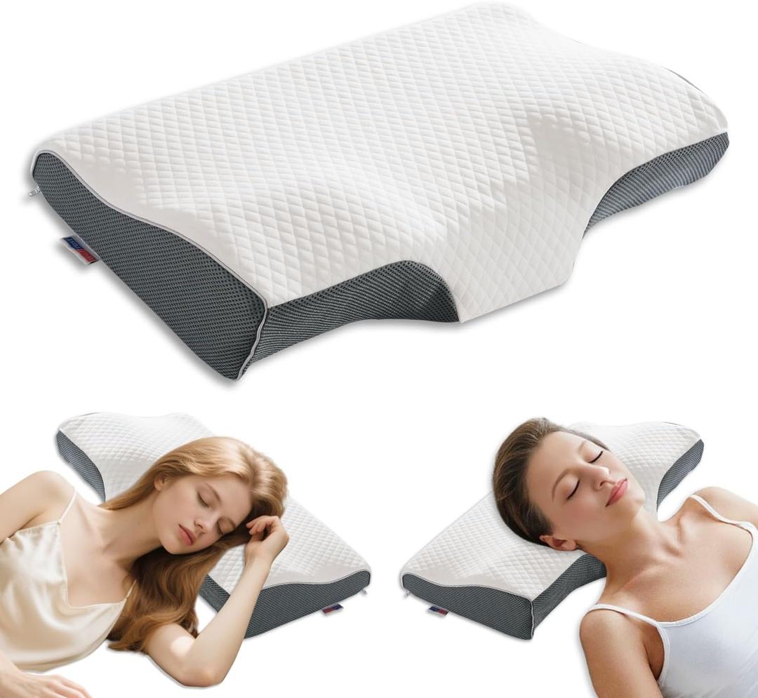 Ergonomic Contour Pillow with Soft Memory Foam for Side, Back & Stomach Sleepers, Normal Size