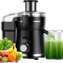 Juicer Machine, 500W Centrifugal Juicer Extractor with 3 Speed & Wide Mouth 3 Feed Chute for Fruit Vegetable, High Yield Juicer Included Cleaning Brush for Easy to Clean (Black)