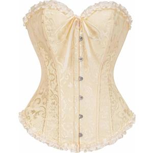 SZIVYSHI Corset Tops for Women, Bustier Shapewear Lingerie, Lace Waist Push Up Bodysuit (Medium, Beige Vanilla)