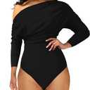 YMDUCH Women's Sexy Long Sleeve Off Shoulder Backless One Piece Bodysuit Top Black, S