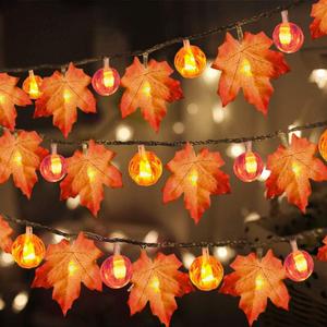 3 Pack Thanksgiving Decorations Fall Garland with Pumpkin Lights & Enlarged Maple Fall String Lights Pumpkin Decor, 30Ft 60LED Waterproof Battery Operated Christmas Fall Thanksgiving Decor for Home (Orange)