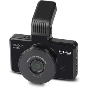 Minolta 1080p Dash Cam with G-Sensor - 3.0" LCD, 120 Wide-Angle Lens, Loop Recording, Parking Monitor, Emergency Lock, USB Power, Windshield Mount, 16GB Card Included, Compact (Black)