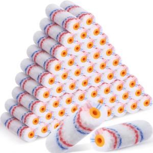 Nuogo 150 Pcs Microfiber Paint Roller Cover 4 Inch, Mini Paint Roller Covers, 1/2" Nap Small Refills for Walls Cabinets Furniture Trim Edges Home Repair Painting Supplies(Red, Blue)