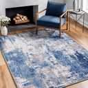 Washable Area Rugs 3'x5' Non-Slip Modern Abstract Soft for Living Room Entryway Bedroom Nursery, Print Pattern, Blue Grey Navy Gray