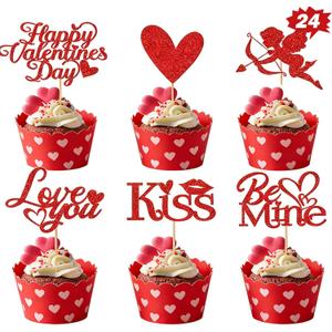 Valentine's Day Cupcake Toppers | 24 Pack, Pink, Red, Cupid, Heart, Party Decor, Love, Romantic, Valentine Cake Decorations