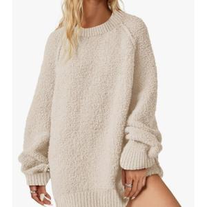 Saodimallsu Womens Oversized Sweater 2026 Spring Trendy Fuzzy Crew Neck Long Sleeve Casual Tunic Sweaters Large