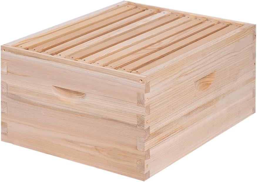 10 Frame Deep Beehive Box,Langstoth Deep Brood Bee Hive Box, Include Beehive Frames and Waxed Foundations