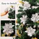 10 Pcs Fake Flowers Poinsettia Artificial Silver and White Flower 5.5" Christmas Tree Ornaments for Spring Easter Home Kitchen Wedding Bouquet Mother's Gift Day Decorations