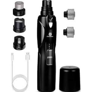 Petsaunter Dog Nail Grinder, 3 Grinding Heads, 2-Speed, LED Light, Touch-Switch, TypeC, Quiet, Low-Vibration, Dog Nail Trimmers for Large, Medium, Small Dogs & Cats with Hard/Thick Nails (U-Black)
