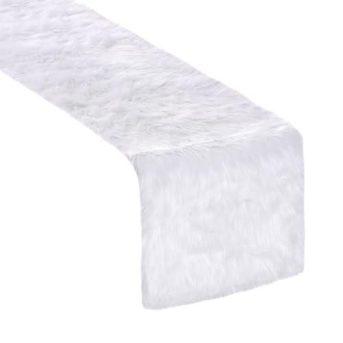White Fur Table Runner 13.8 x 47.2 Inch Soft Luxury Faux Fur Christmas Table Runner Decoration (White, 35 x 120 cm)