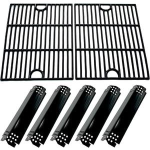 DG265 Replacement Cast Iron Grill Grates & Porcelain Steel Heat Plate Flame Tamer for Home Depot Nexgrill 4 Burner 720-0830H, 5 Burner 720-0888N, 720-0888 Gas Grill Models, 17" x 13 1/4"