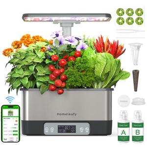 Hydroponics Growing System Kit, 8 Pods Smart Indoor Herb Garden with WiFi App Control, Seeds Pod Kit,LED Grow Light,Stainless Steel Herbs Planter for Lettuce,Basil,Gardening Gifts