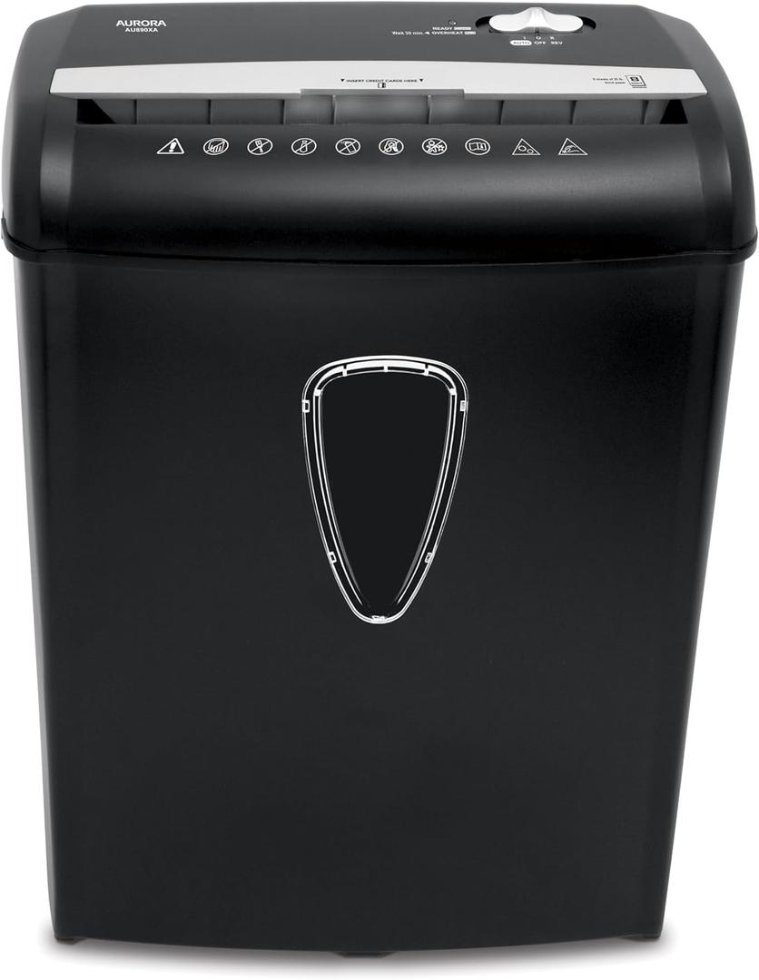 Aurora AU890XA 8-Sheet Crosscut Paper and Credit Card Shredder with Wastebasket