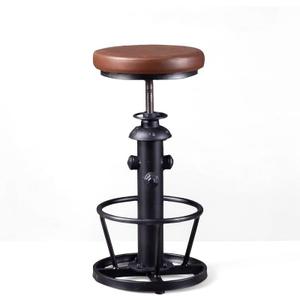 Farmhouse Bar Stools Swivel PU Seat 24-30inch Counter Height Adjustable Kitchen Island Dinning Stool Guest Chair Fire Hydrant Design (Black)