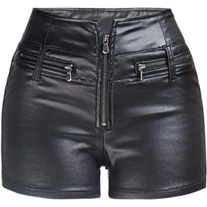 NASUN Womens Casual Faux Leather Shorts High Waist Stretch Disco PU Coated Shorts (Small, Black)