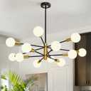 Modern Chandelier, 12-Light Sputnik Ceiling Light Fixture, Mid Century Height Adjustable Sputnik Chandeliers for Dining Room, Kitchen Island, Living Room, Bedroom - Black and Gold
