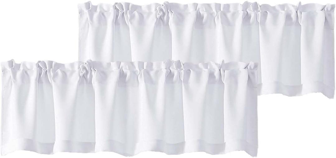 Chyhomenyc White Valances for Window, Light Filtering Short Curtains for Kitchen Bedroom Living Room, Rod Pocket Top Small Window Treatment Valance RV Bunk Panels, 60" Wx18 L, 2 Pieces