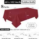 8 Pack Burgundy Tablecloth 60 x 102 Inch Rectangular Table Cloth for 6 Foot Rectangle Tables, Wrinkle Resistant Washable Polyester Fabric for Holiday Buffet Wedding Party Banquet