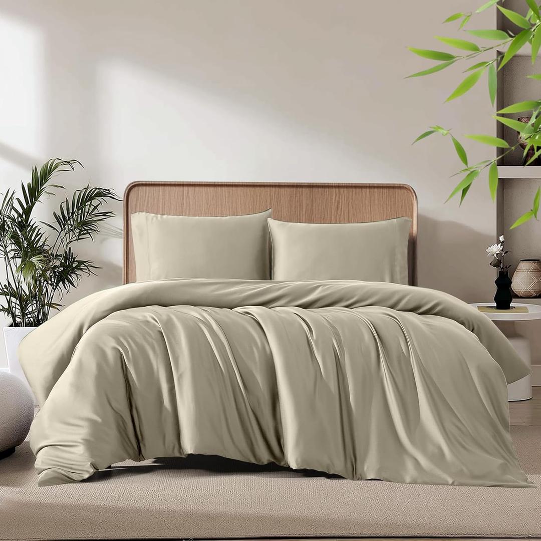 King Duvet Cover Set 3 Pieces, 100% Organic Viscose derived from Bamboo, Luxuriously Soft & Cooling, 1 Duvet Cover and 2 Pillowcases, 104" x 90"(King, Oat Milk)