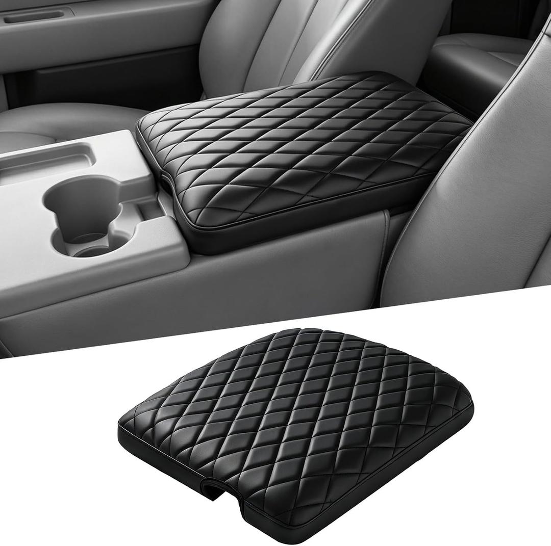 FREESOO Armrest Cover for Ford F150 Center Console Jump Seat 2011-2014 | f250-f450 armrest cover 2011-2016, faux leather protector, anti-slip, scratch & spill proof, easy instal