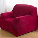 Vctops 1-Piece Velvet Plush Stretch Chair Sofa Slipcover Soft Fuzzy Fluffy Armchair Covers Non-Slip Furniture Protector with Elastic Bottom for Kids, Pet (Wine Red,Chair)