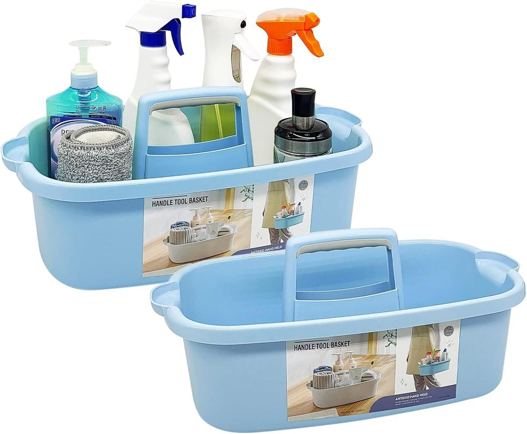 Goderewild 2 Pack Multi-Purpose Plastic Cleaning Caddy with Handle, Shower Caddy Organizer/Storage Basket/Totes Portable for Bathroom Supplies, Cleaning Products, Under Sink Tool, Housekeepers (Blue2)