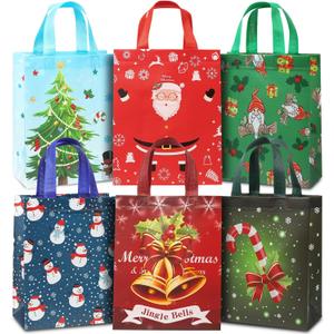 YANGTE 24 Pack 10" Christmas Gift Bags Medium Size, Reusable Non-Woven Christmas Tote Bags with Handles, Perfect for Xmas Gift Wrap/Party Favor Supplies, 10.2"  8.2"  3.9"