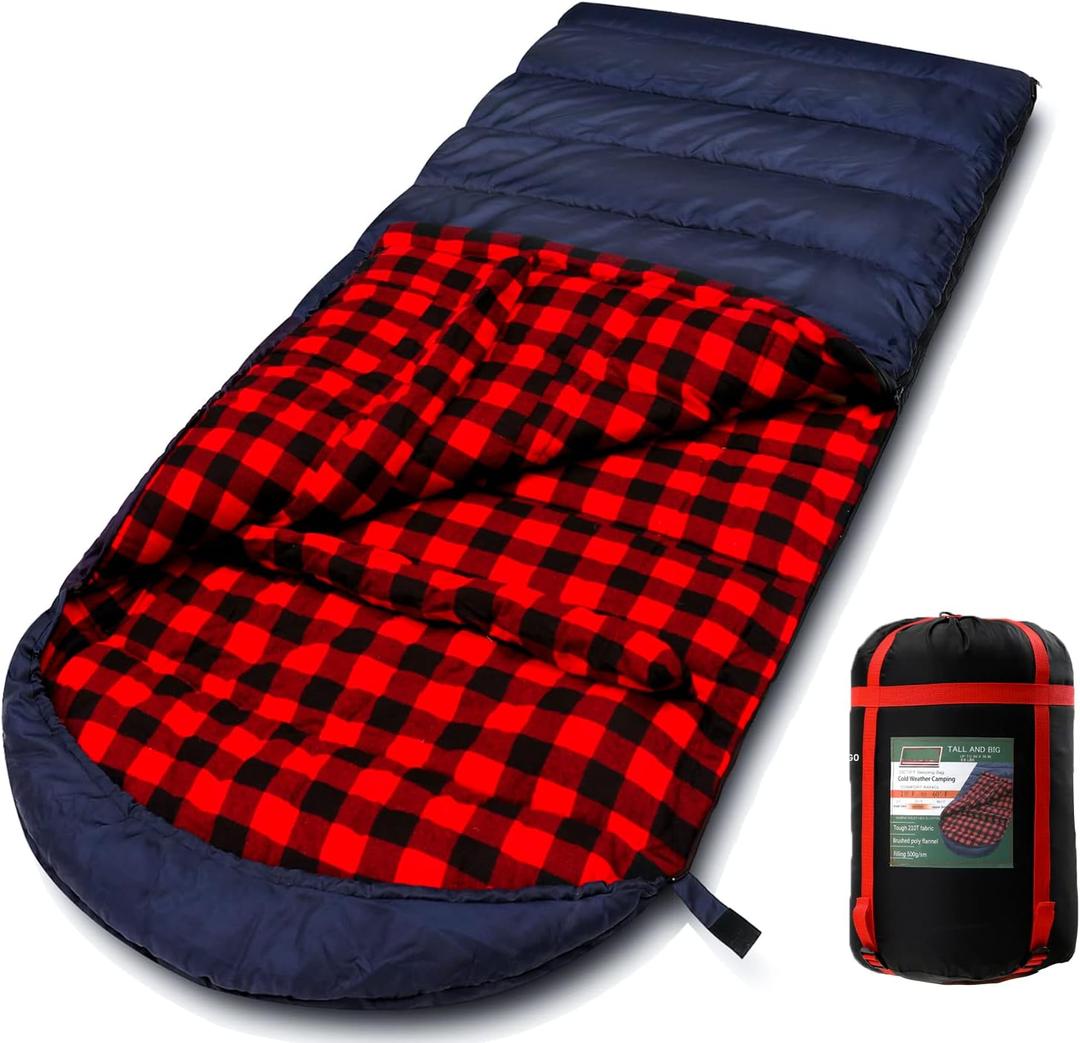 0 Degree Sleeping Bag Cotton Flannel Sleeping Bags for Adults Cold Weather Camping Winter Zero Degree Warm Weather Big and Tall (0F Navy Right Zip)