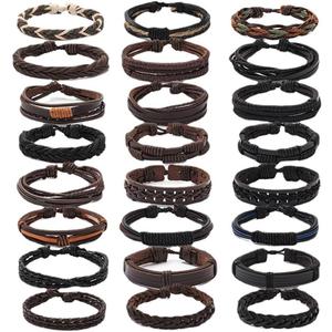 PINKPIN Adjustable Braided Leather Bracelets for Men Women Wrap Cuff Bracelet Cords Ethnic Tribal Handmade Wrap Wristband Bracelets Set