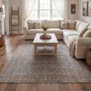 Kuden 5x7 Area Rug, Machine Washable Area Rug with Non-Slip Backing, Vintage Style, Soft, Easy Clean, Low Pile Rug for Living Room, Bedroom, Dining Room