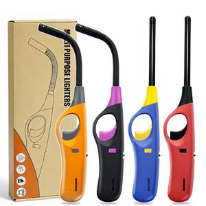 Refillable Butane Lighters, 4 Pack Long Lighters for Candle, Multiple-Purpose Lighter Pack for Camping Fireplace Party BBQ Grill Candle Lighter（Fuel Included）