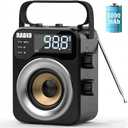 Portable Radio AM FM WB SW,Bluetooth Digital Radios Built-in 4000mah Rechargeable Battery/DC D*3 Cell Battery Operated,10W Speaker,TF/USB Playback,LCD Display Weather Alert for Home Outdoor Emergency (Black)